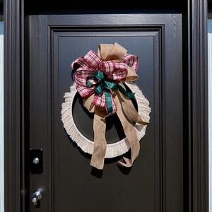 New Christmas Macrame‎ Festive Wreath Featuring Holiday Ribbons, 16 inches